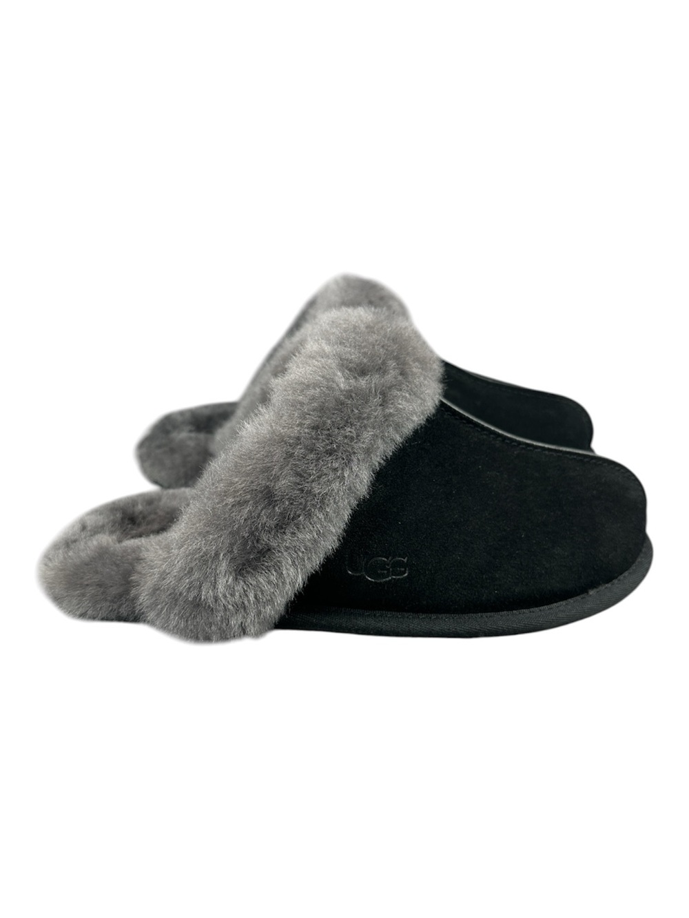 UGG Scuffette II Sheepskin Shearling Suede Slippers Womens Size 7 Black Grey
